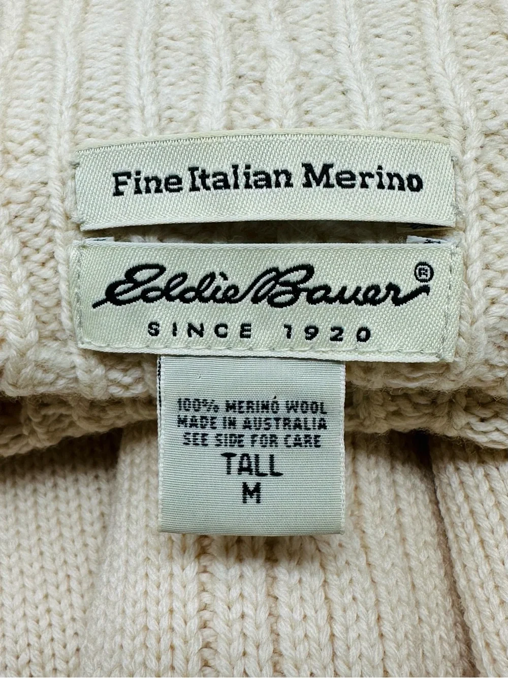 Vintage Eddie Bauer Merino Wool Cable Knit Mock Neck Sweater Size Medium Tall